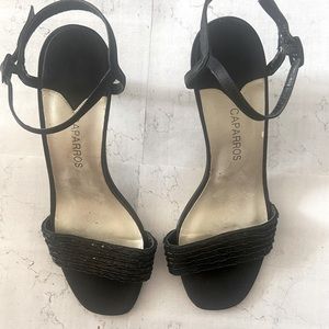 Sequined black dress heels with leather straps size 5.5